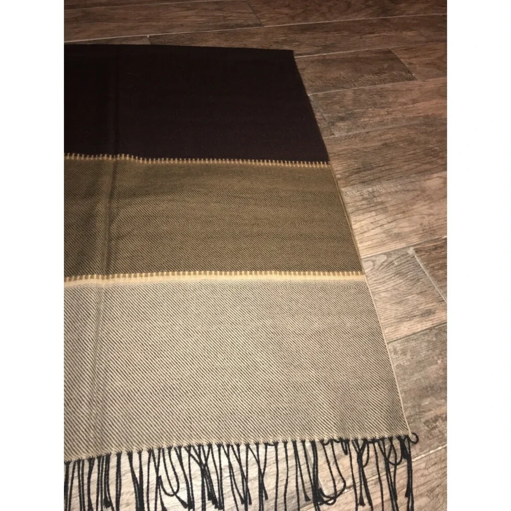 Aurora Paci‎ Italia Brown Beige Scarf Wrap Tassels Womens 32 X 80